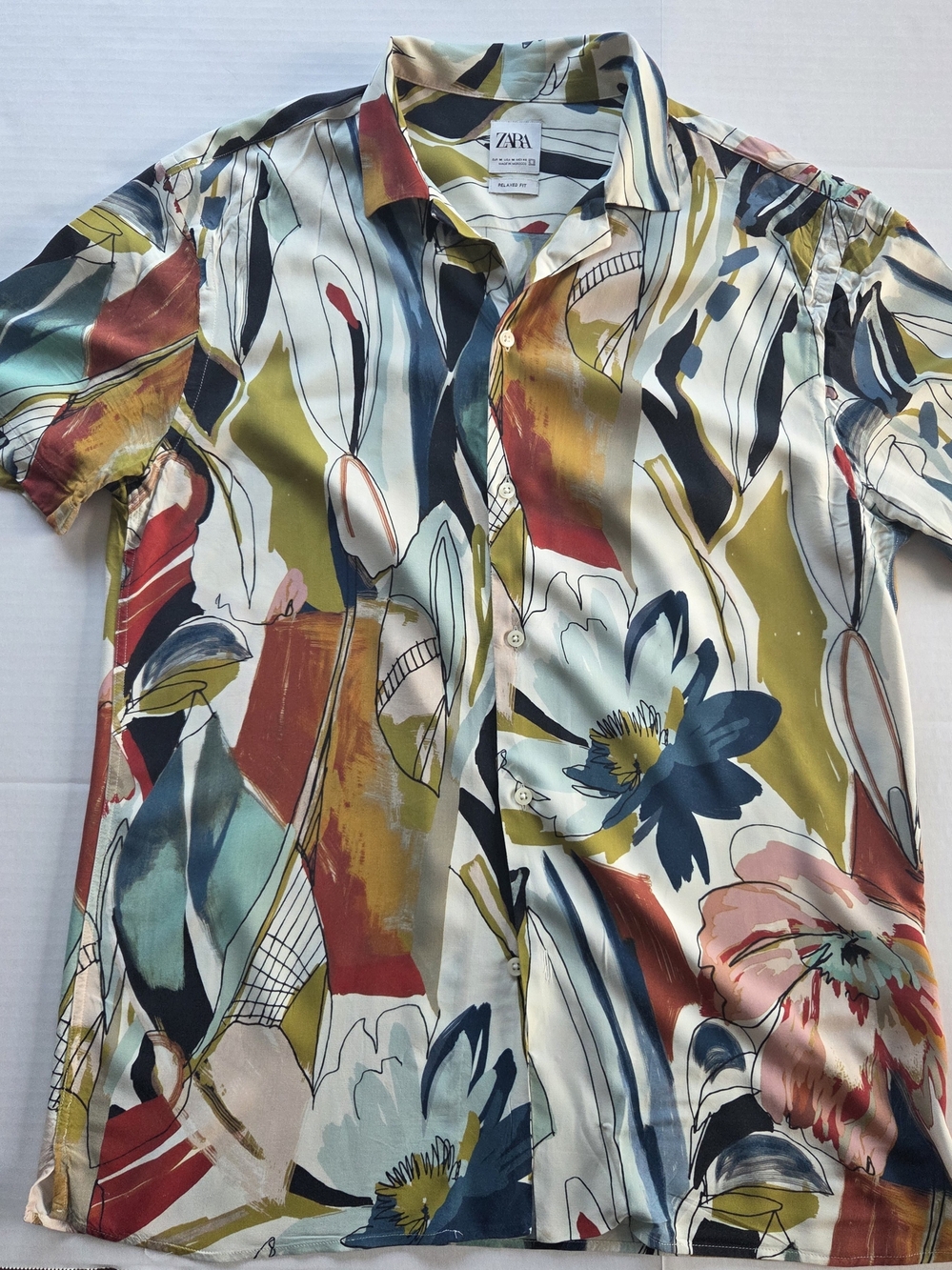 Zara Multicolor Abstract Floral Button-Down Shirt